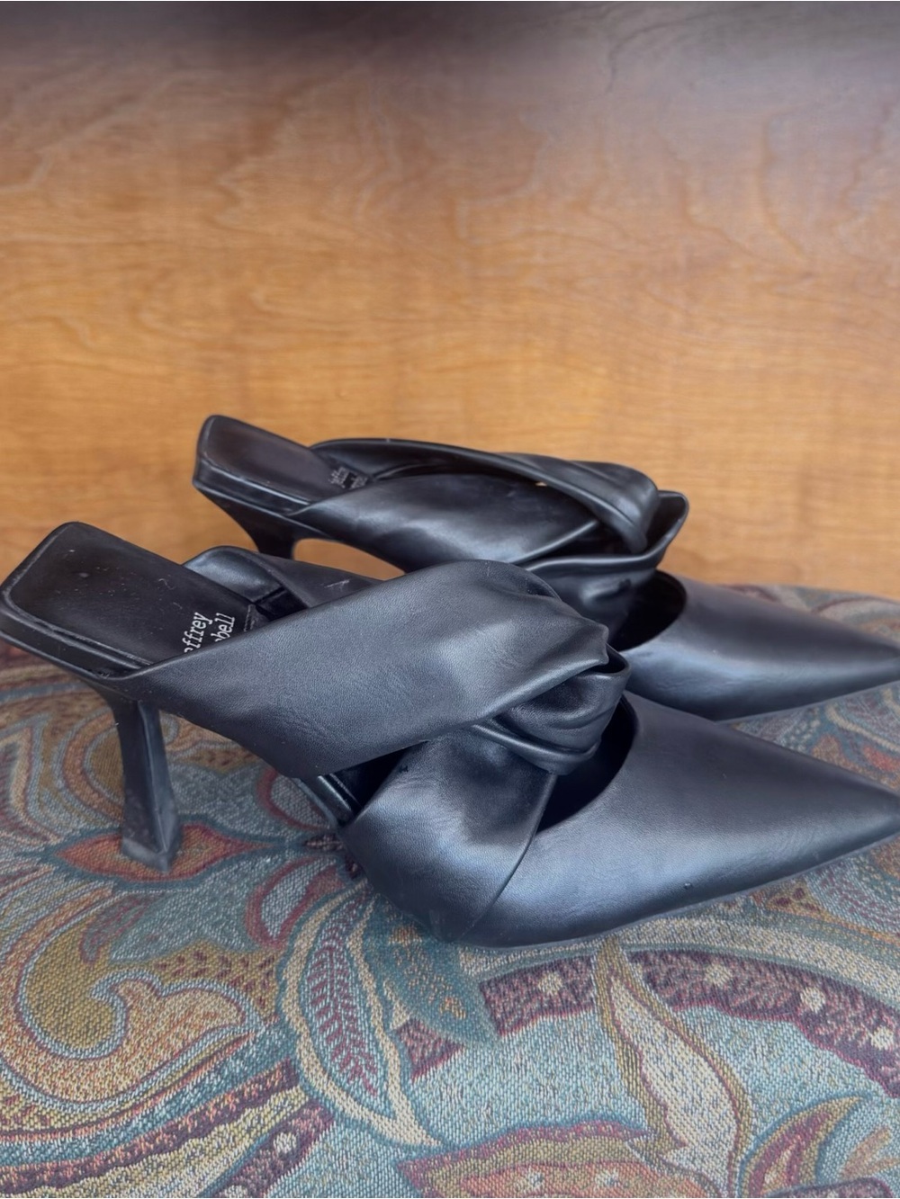 Jeffrey Campbell Black Knotted Pointed-Toe Mule Heels